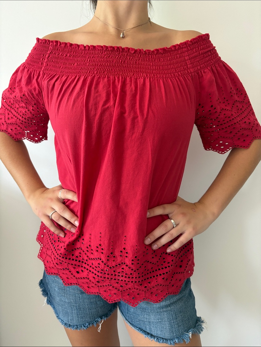 Off the shoulder red short sleeve top Size 36 S/M